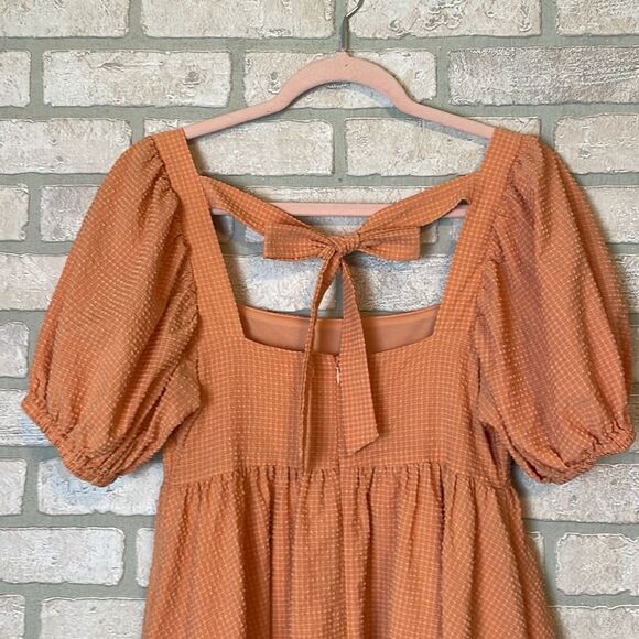Mable One Kiss Away Peach Square Neck Puff Sleeve Babydoll Mini Dress size S - Picture 10 of 13